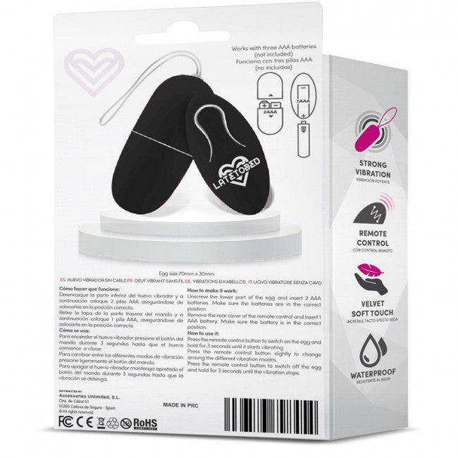 LateToBed Ecoblack Vibrating Egg with Remote Control Black