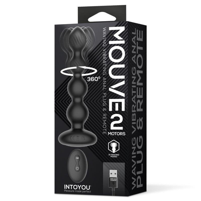 InToYou Mouve Waving Vibrating Anal Plug with Remote Control 2 Motors Black