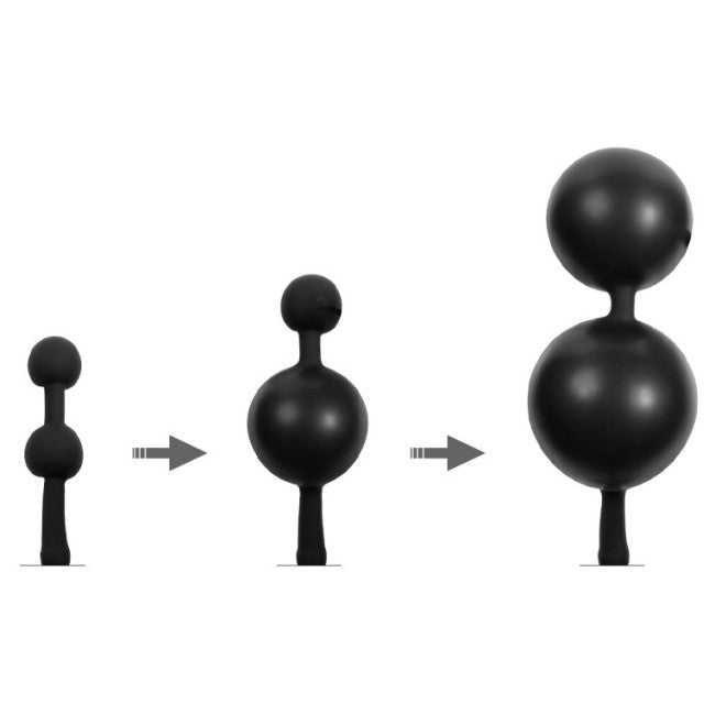 Rimba Latex Play Inflatable Anal Plug with Double Balloon and Pump Black