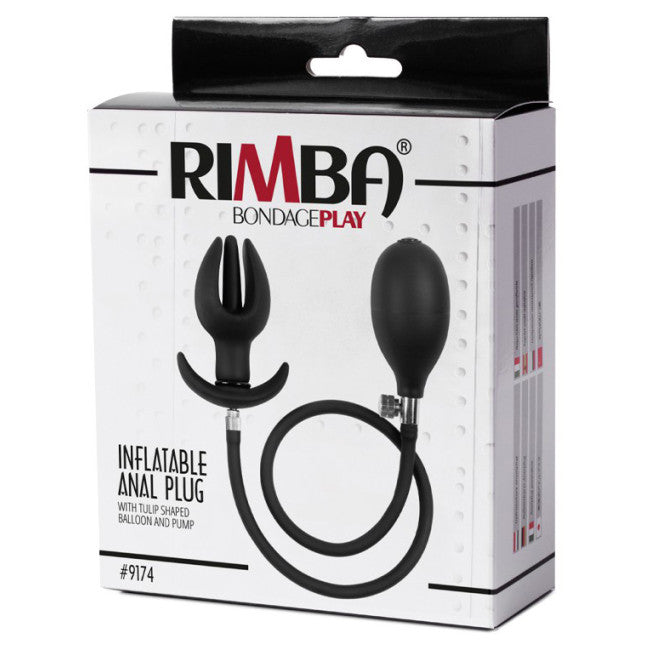 Rimba Latex Play Inflatable Anal Tulip-Shaped Plug with Pump Black
