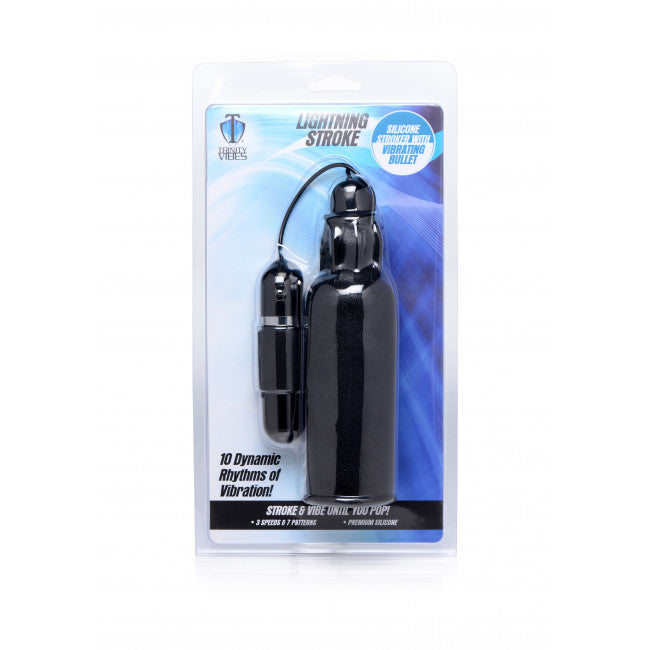 Trinity Vibes Lightning Stroke Silicone Stroker with Vibrating Bullet Black