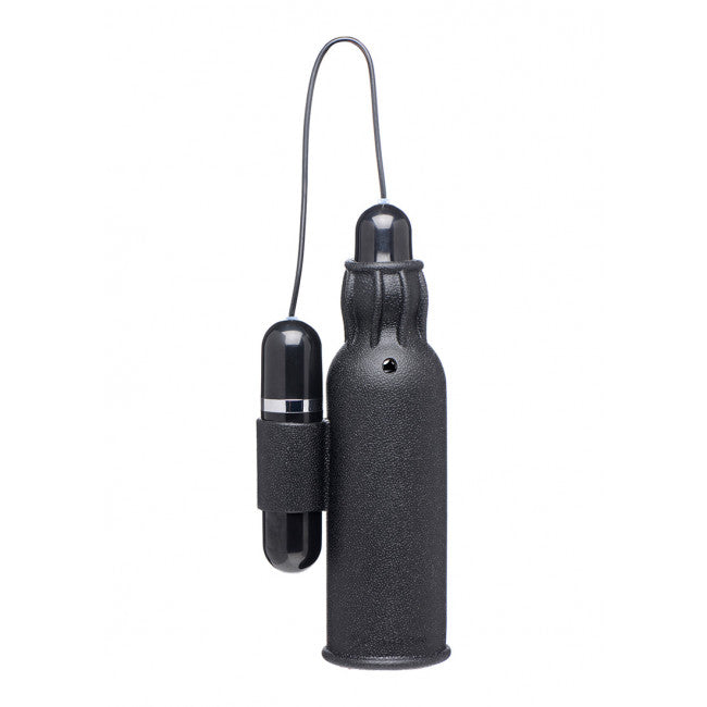 Trinity Vibes Lightning Stroke Silicone Stroker with Vibrating Bullet Black