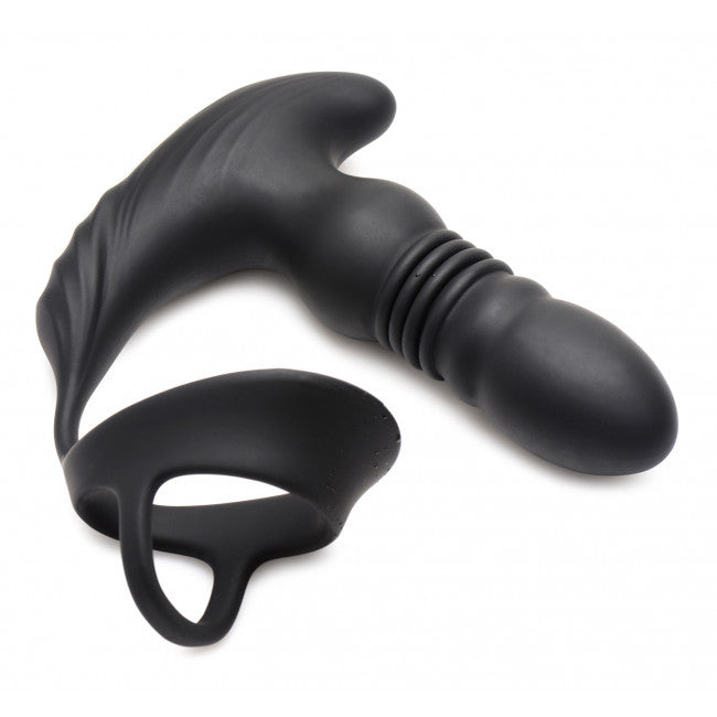 Thunderplugs 10X Thrusting Silicone Vibrator with Cock & Ball Strap & Remote Black