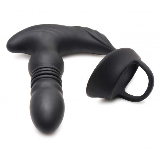 Thunderplugs 10X Thrusting Silicone Vibrator with Cock & Ball Strap & Remote Black