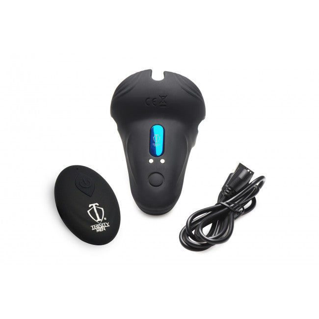 Trinity Vibes 10X Silicone Cock & Ball Ring with Taint Stim & Remote Control Black