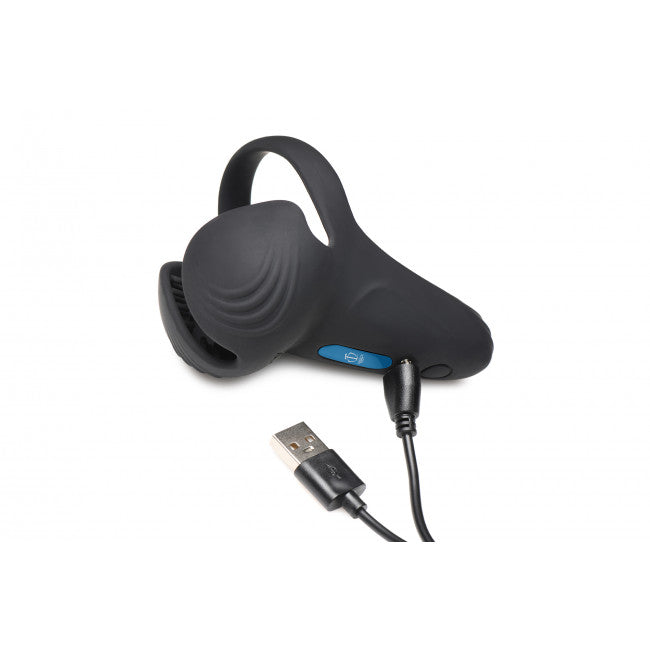 Trinity Vibes 10X Silicone Cock & Ball Ring with Taint Stim & Remote Control Black