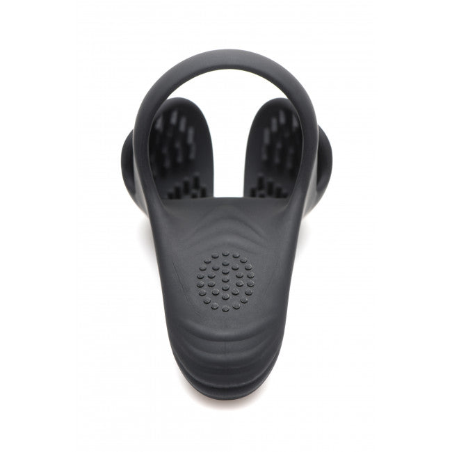 Trinity Vibes 10X Silicone Cock & Ball Ring with Taint Stim & Remote Control Black