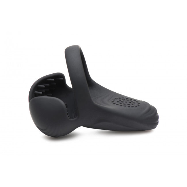 Trinity Vibes 10X Silicone Cock & Ball Ring with Taint Stim & Remote Control Black