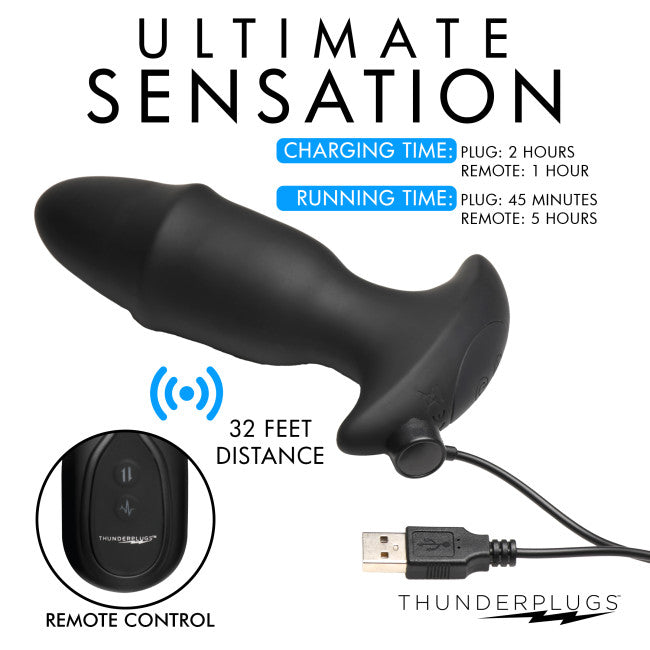 ThunderPlugs Butt Slider 10X Sliding Ring Silicone Missile Plug with Remote Black