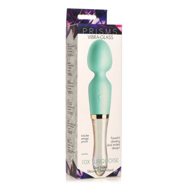 Prisms Vibra-Glass 10X Turquoise Dual Ended Silicone/Glass Wand Teal