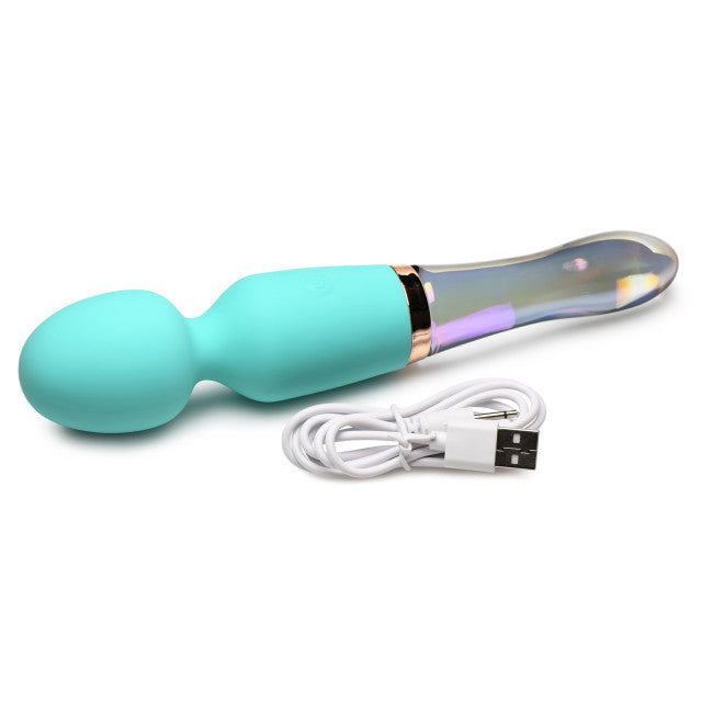 Prisms Vibra-Glass 10X Turquoise Dual Ended Silicone/Glass Wand Teal