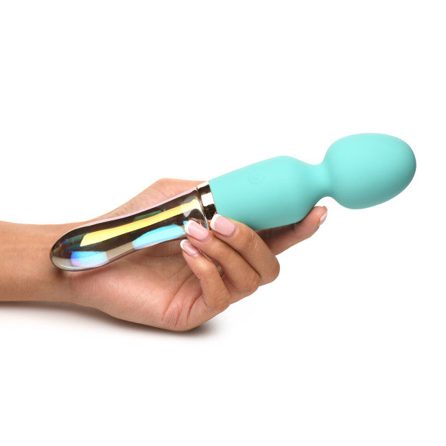 Prisms Vibra-Glass 10X Turquoise Dual Ended Silicone/Glass Wand Teal