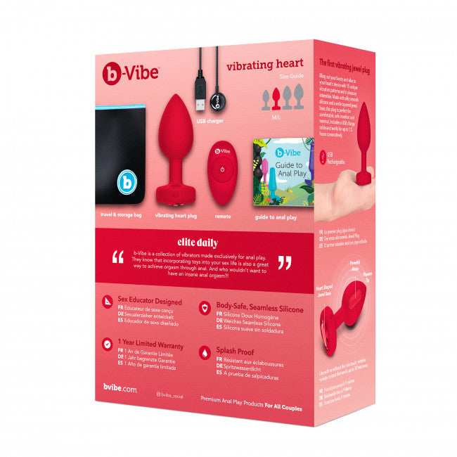 b-Vibe Vibrating Heart Plug M/L Red