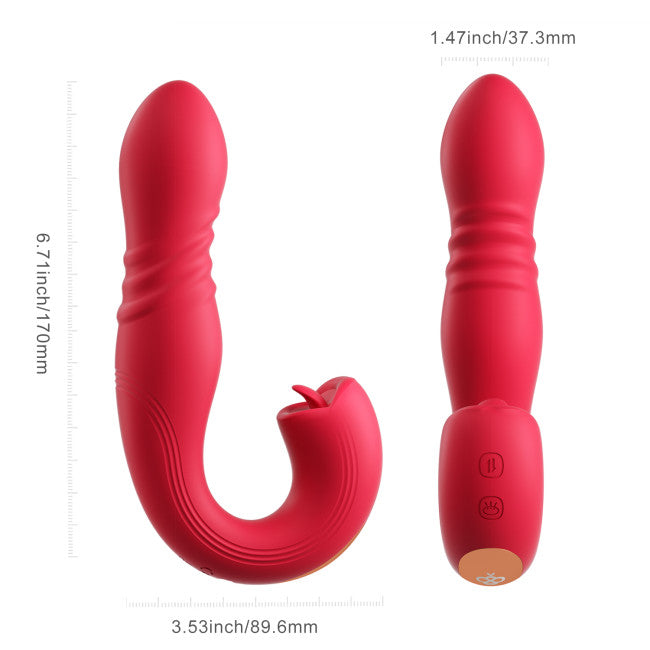 HoneyPlayBox JOI Thrust 2 Pressure Sensing App-Controlled Thrusting G-spot Vibrator & Tongue Clit Licker Red