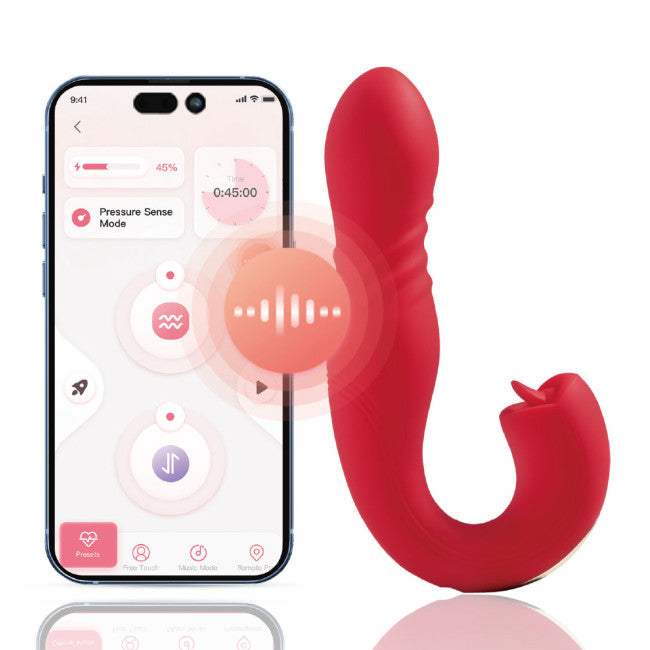 HoneyPlayBox JOI Thrust 2 Pressure Sensing App-Controlled Thrusting G-spot Vibrator & Tongue Clit Licker Red
