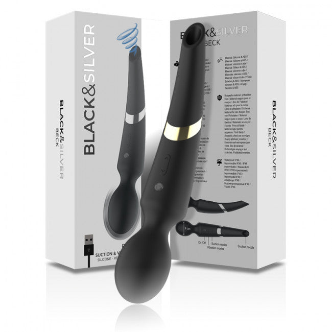 Black & Silver Beck Suction & Vibration Silicone Rechargeable Black