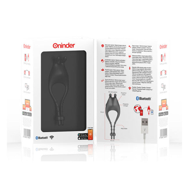 Oninder Pampa Panty Rechargeable Adjustable Vibrating Ring with Clitoris Stimulator 10 Speed Free App Black