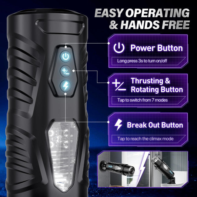 SuperLove Powerful Automatic Rotating & Thrusting Masturbator Black
