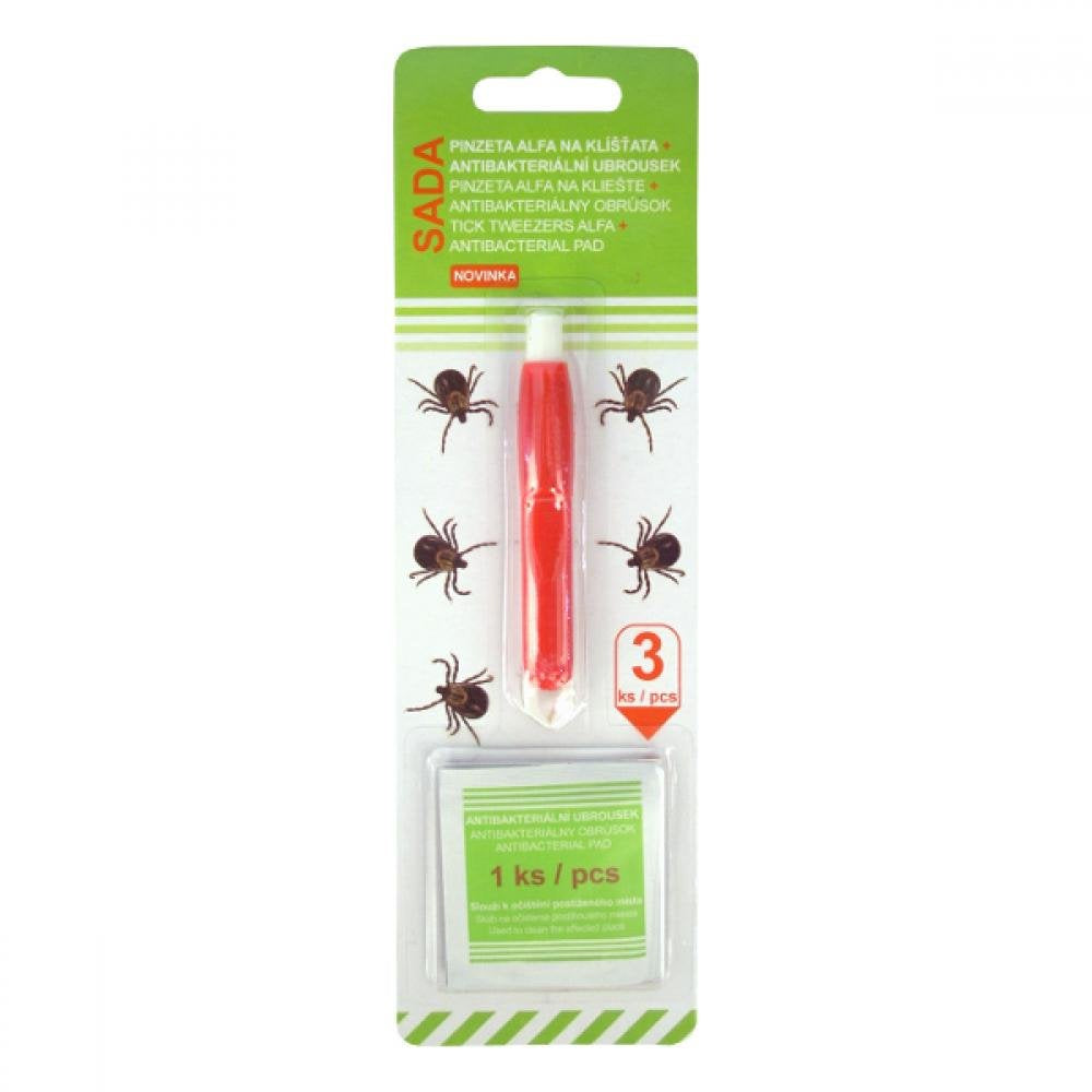 ALFA Tweezers for ticks set with antibacterial napkin