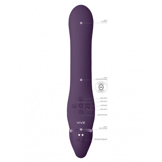 VIVE Ai Dual Vibrating & Air Wave Tickler Strapless Strapon Purple