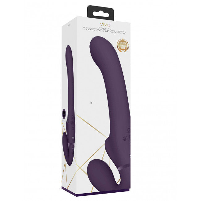 VIVE Ai Dual Vibrating & Air Wave Tickler Strapless Strapon Purple