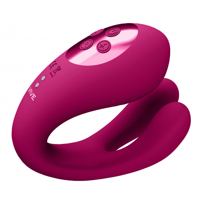 Vive Yoko Triple Action Vibrator Dual Prongs with Clitoral Pulse Wave Pink