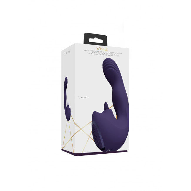 Vive Yumi Rechargeable Triple Motor G-Spot Finger Motion Vibrator & Flickering Tongue Stimulator Purple