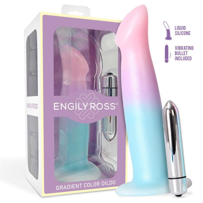 Engily Ross Dildox Vibrating Color Gradient Liquid Silicone Dildo 17cm Blue-Pink