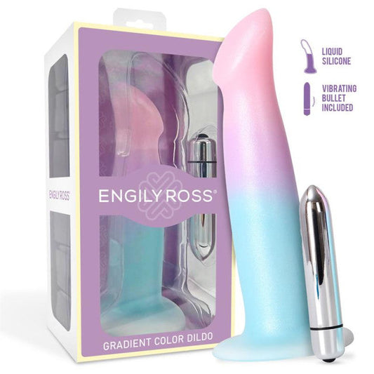 Engily Ross Dildox Vibrating Color Gradient Liquid Silicone Dildo 17cm Blue-Pink