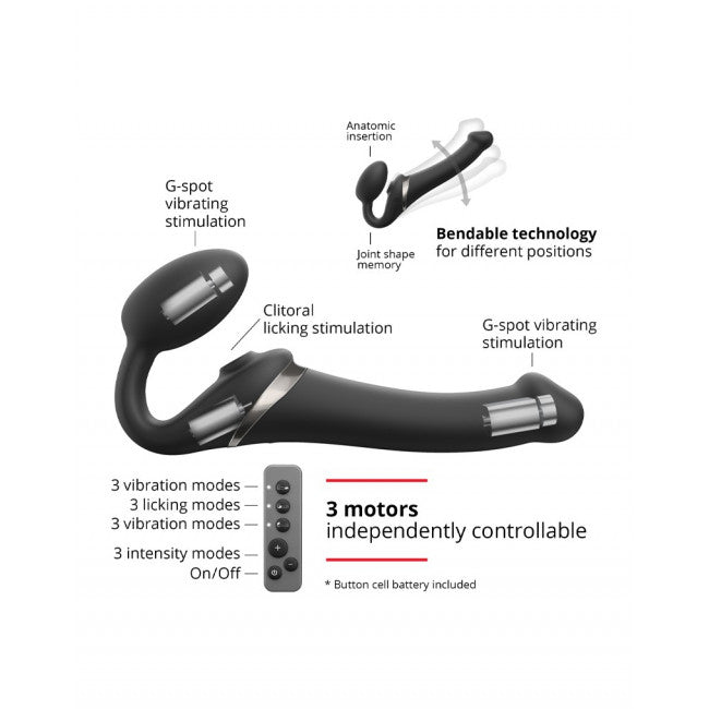 strap-on-me Multi Orgasm Strap-On Vibrator with Licking Stimulator Black L