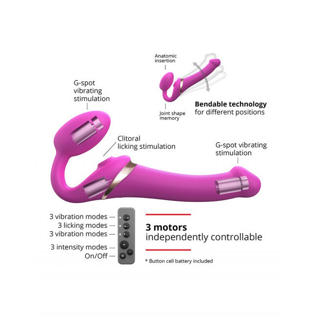 strap-on-me Multi Orgasm Strap-On Vibrator with Licking Stimulator Pink S