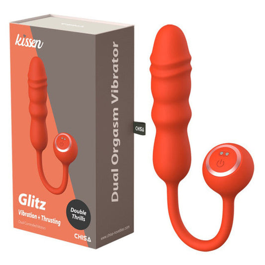 Chisa Kissen Glitz Vibration + Thrusting Dual Orgasm Vibrator Red