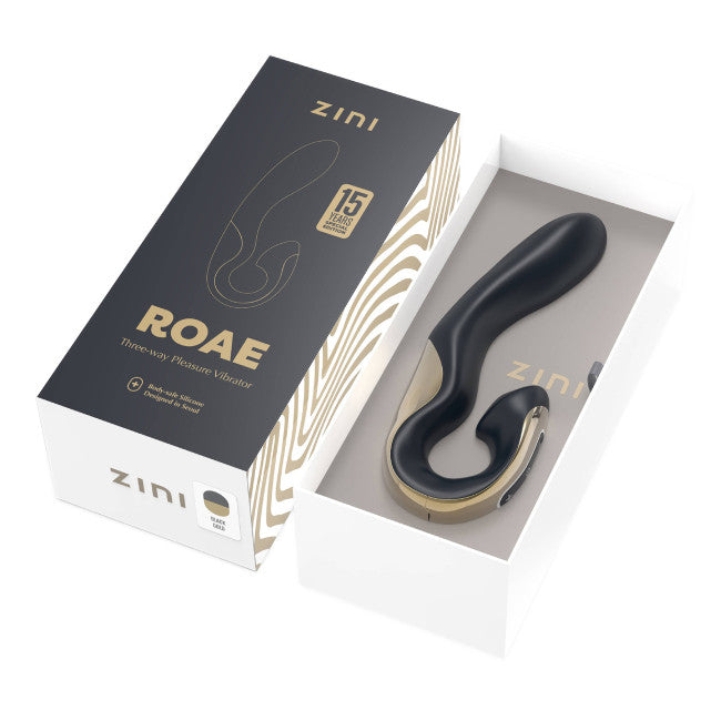Zini Roae Three-Way Pleasure Vibrator Black-Gold