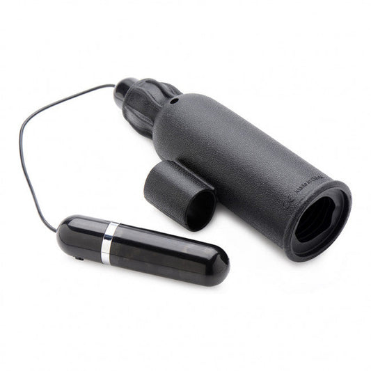 Trinity Vibes Lightning Stroke Silicone Stroker with Vibrating Bullet Black