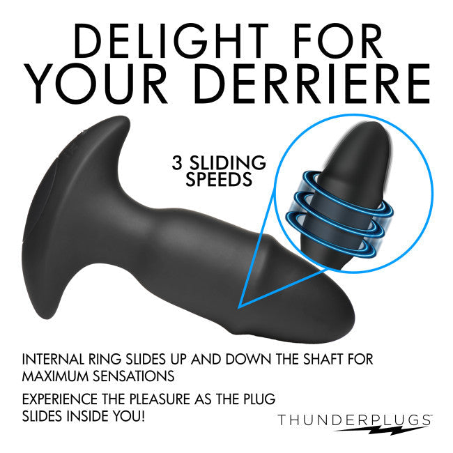 ThunderPlugs Butt Slider 10X Sliding Ring Silicone Missile Plug with Remote Black