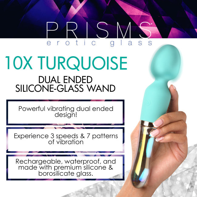 Prisms Vibra-Glass 10X Turquoise Dual Ended Silicone/Glass Wand Teal