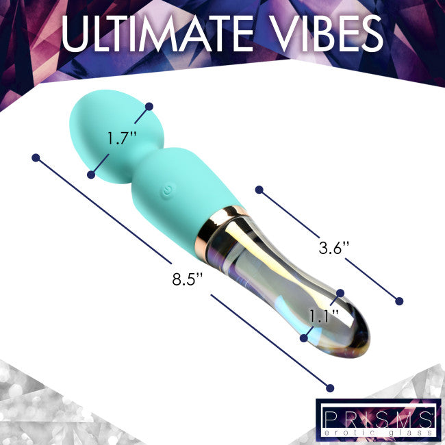 Prisms Vibra-Glass 10X Turquoise Dual Ended Silicone/Glass Wand Teal