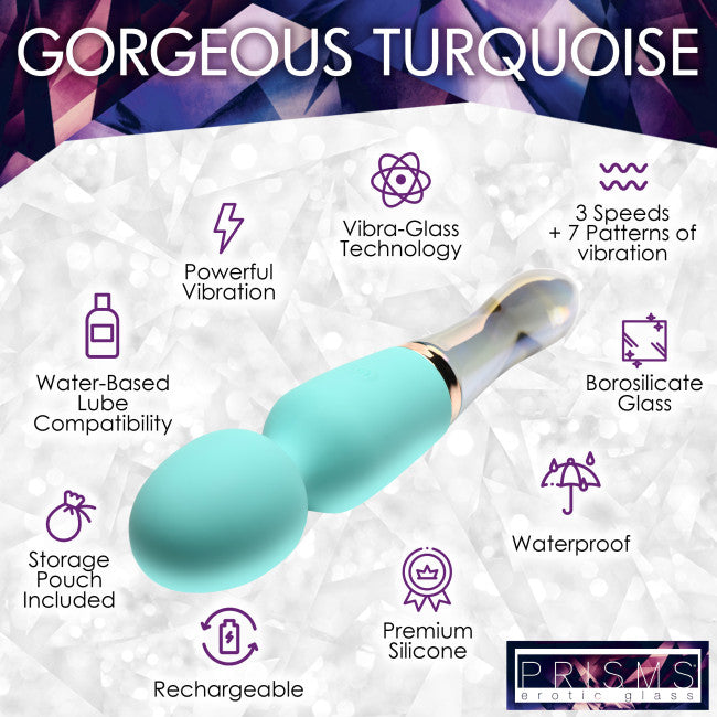 Prisms Vibra-Glass 10X Turquoise Dual Ended Silicone/Glass Wand Teal