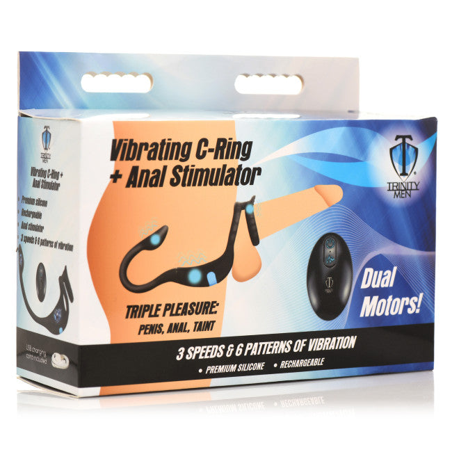 Trinity Men Vibrating C-Ring + Anal Stimulator Black