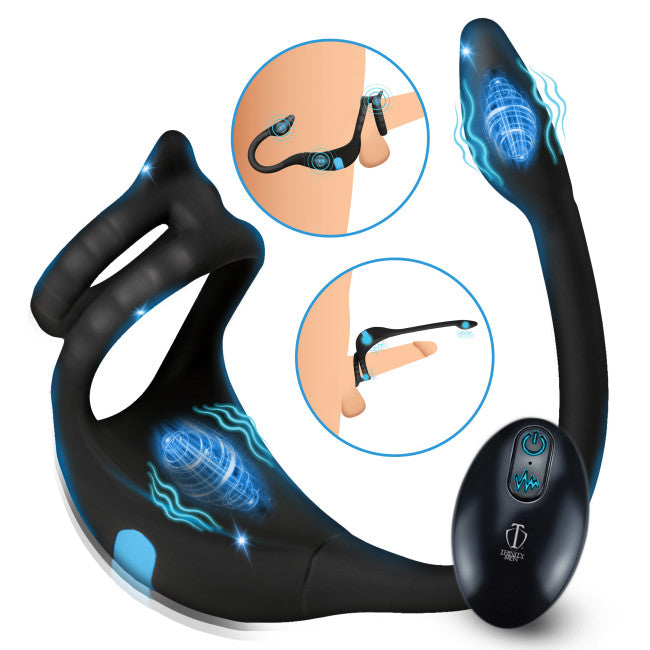 Trinity Men Vibrating C-Ring + Anal Stimulator Black