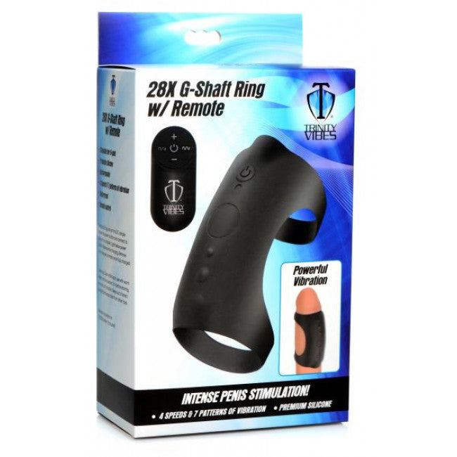 Trinity Men 28X G-Shaft Silicone Cock Ring with Remote Black