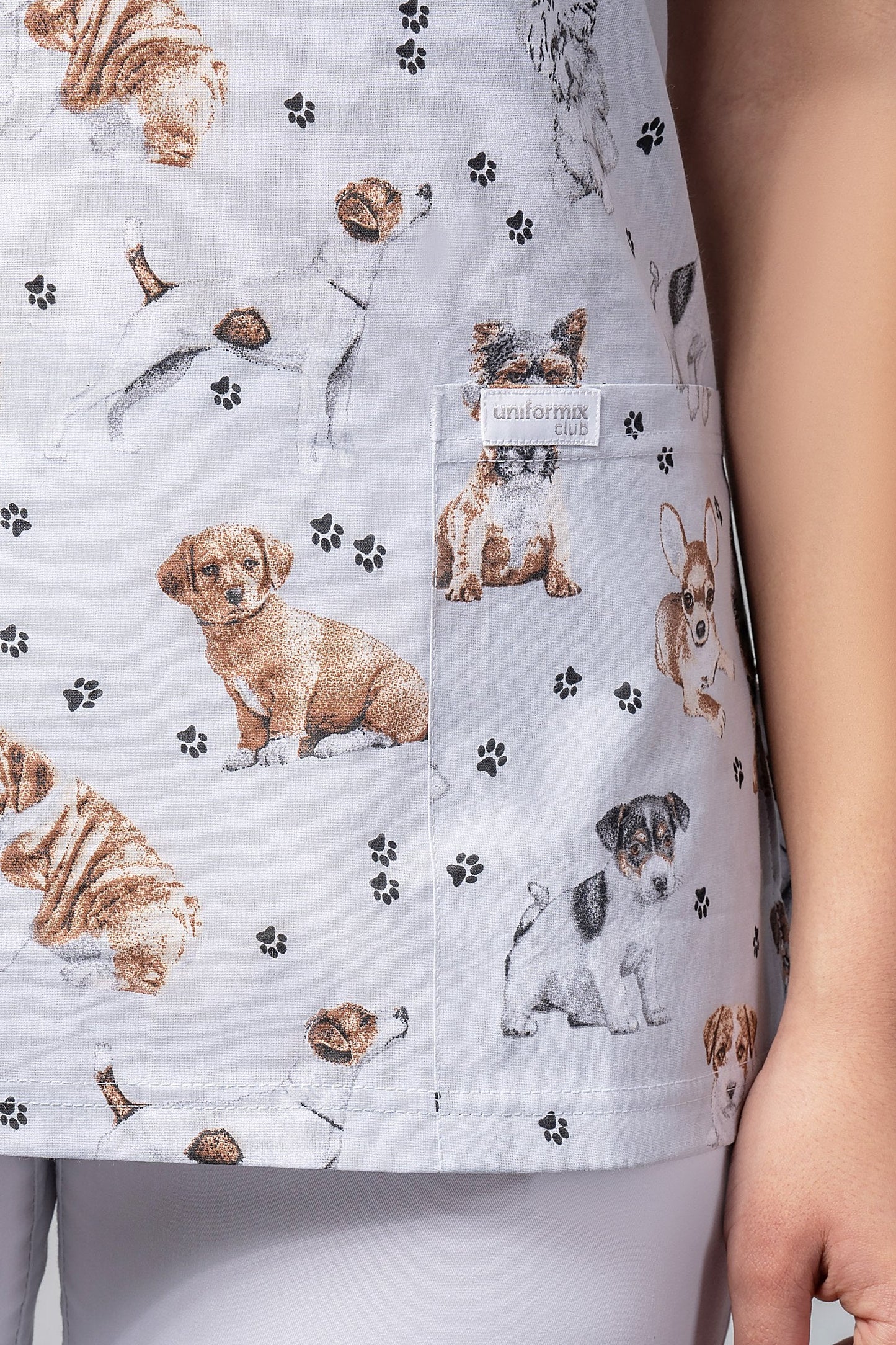 Women's medical shirt Halena CM1001P dogs, gray background