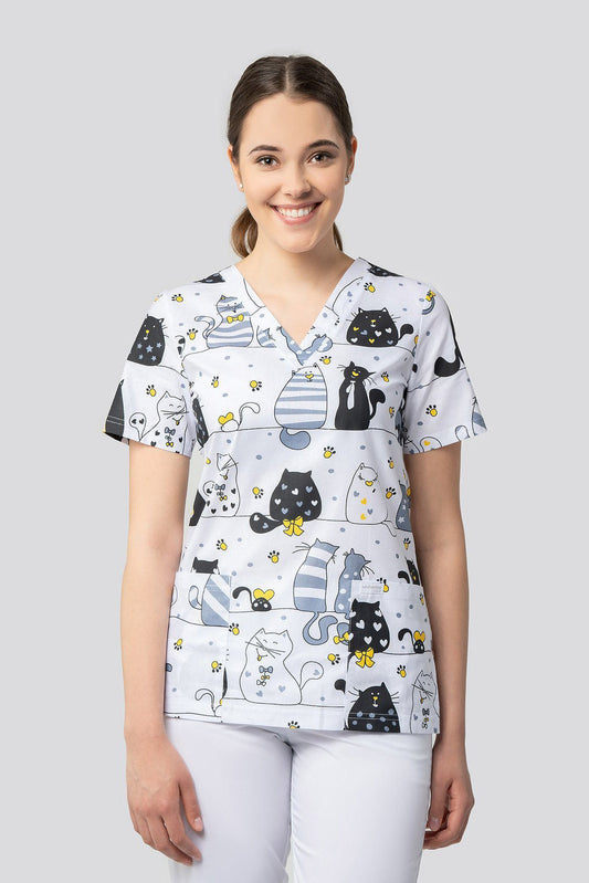 Women's medical shirt Halena CM1001P cats with stripes