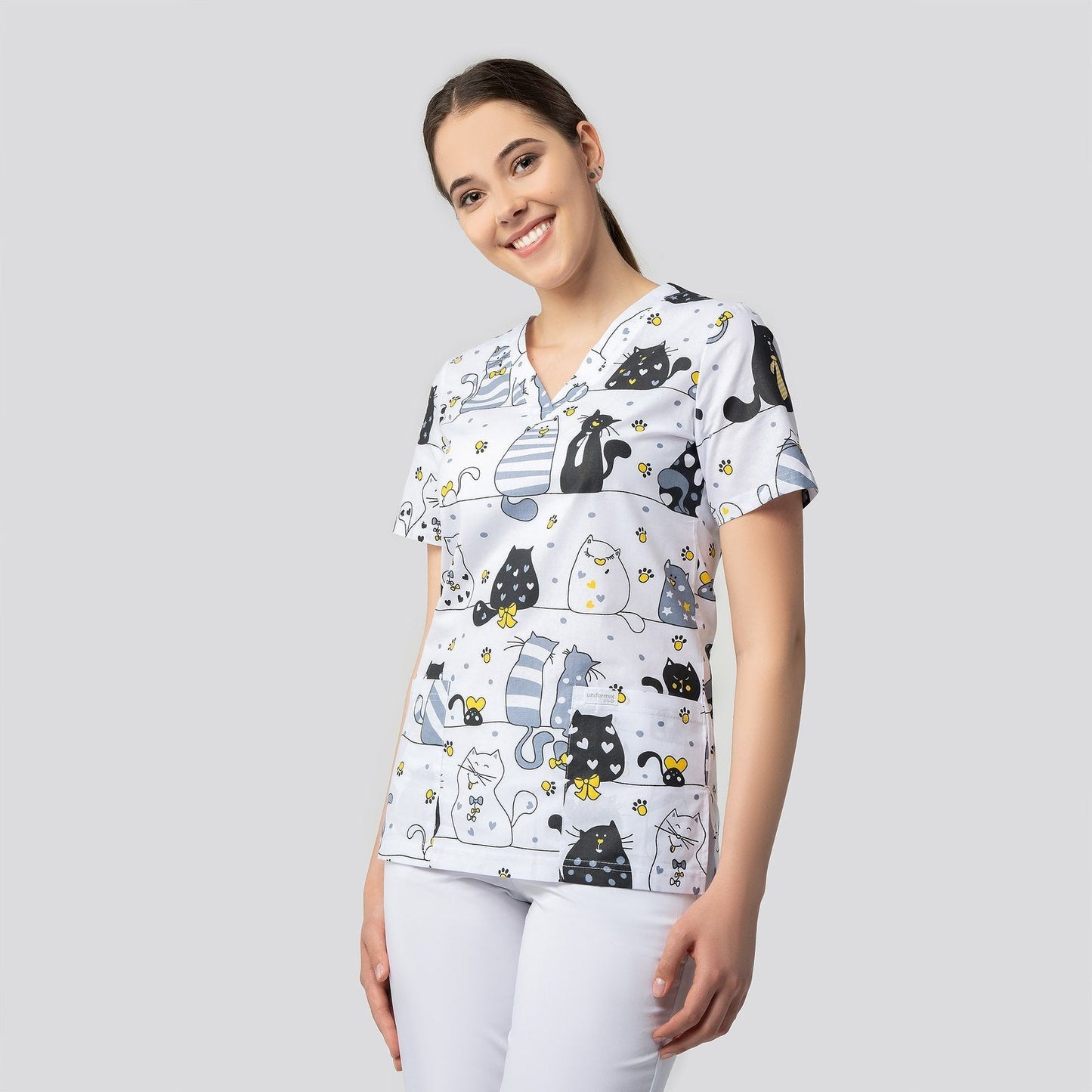 Women's medical shirt Halena CM1001P cats with stripes