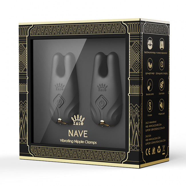 Zalo Nave Wireless Vibrating Nipple Clamps Obsidian Black