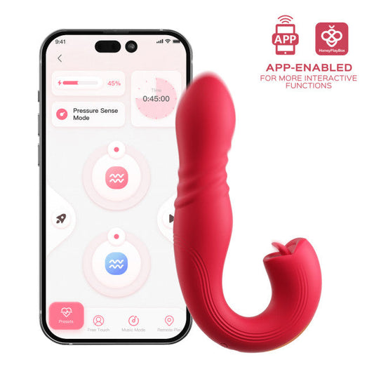 HoneyPlayBox JOI Thrust 2 Pressure Sensing App-Controlled Thrusting G-spot Vibrator & Tongue Clit Licker Red