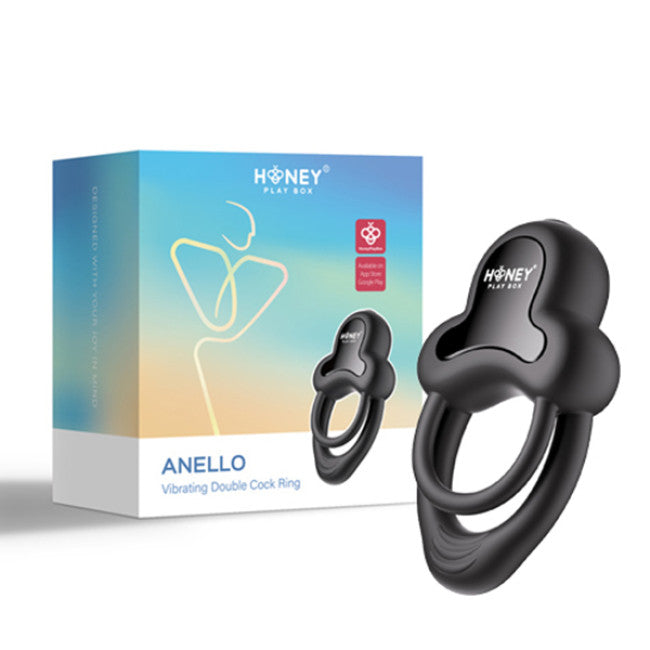 HoneyPlayBox Anello App-Controlled Vibrating Double Cock Ring with Clitoral Stimulator Black