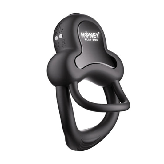 HoneyPlayBox Anello App-Controlled Vibrating Double Cock Ring with Clitoral Stimulator Black