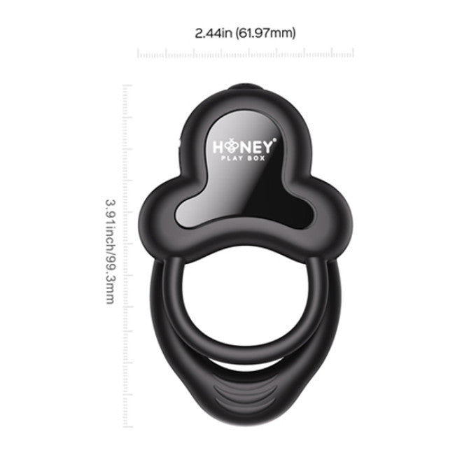HoneyPlayBox Anello App-Controlled Vibrating Double Cock Ring with Clitoral Stimulator Black