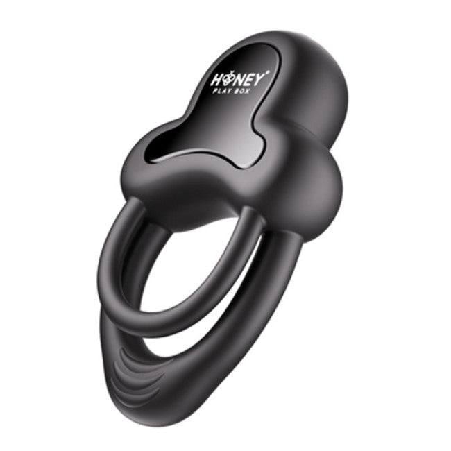 HoneyPlayBox Anello App-Controlled Vibrating Double Cock Ring with Clitoral Stimulator Black
